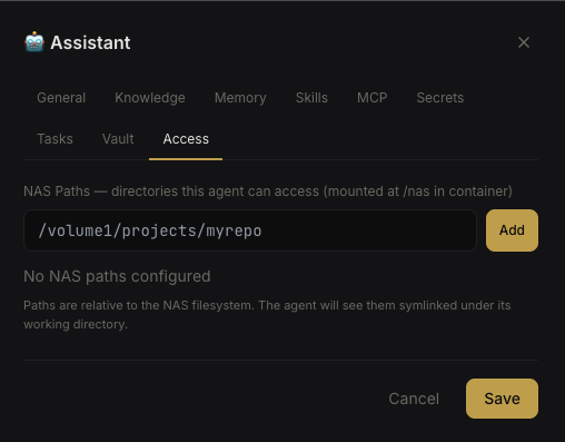 Agent access settings
