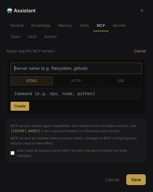 Agent MCP configuration