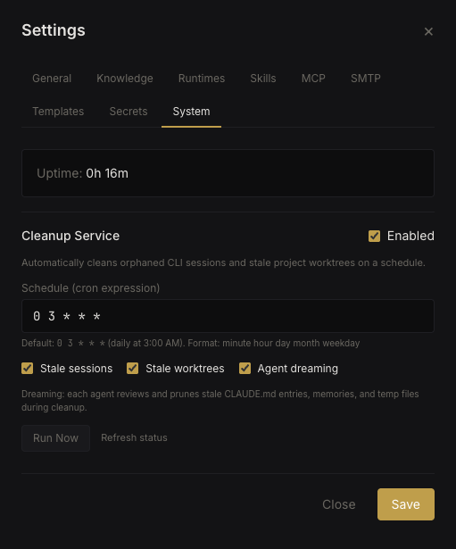 System and cleanup settings