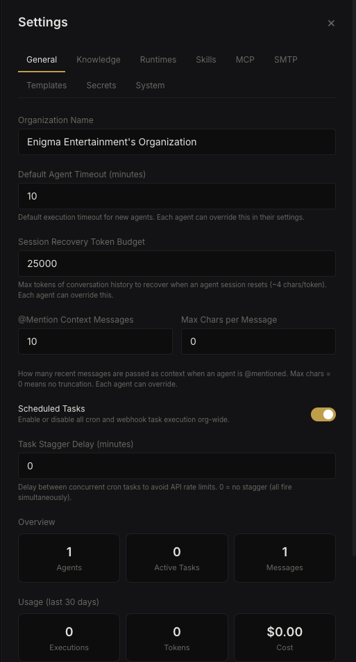 Organization settings