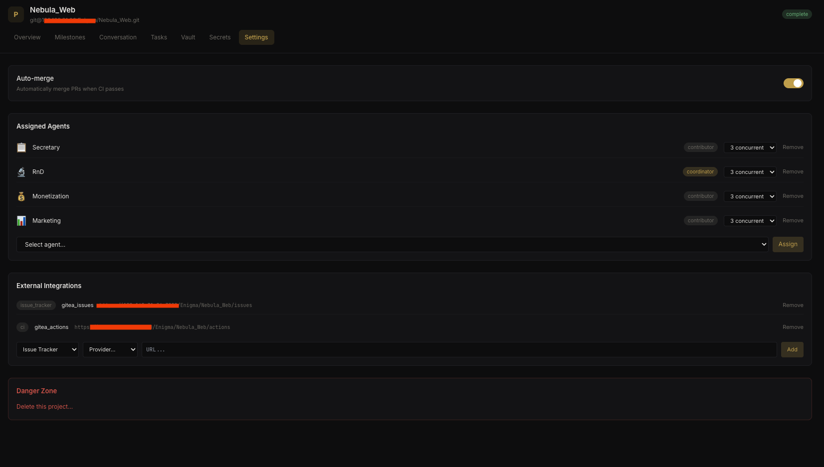 Project settings