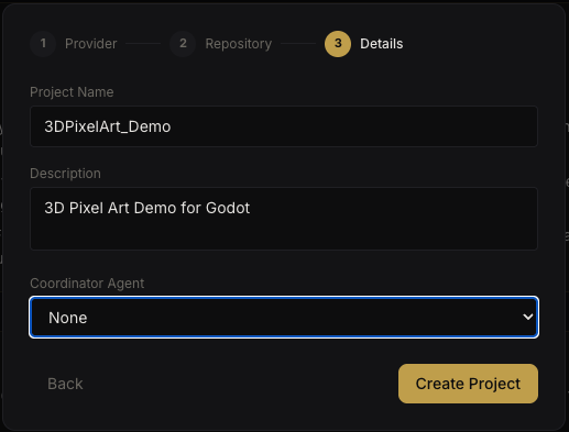 Project setup wizard - details and coordinator