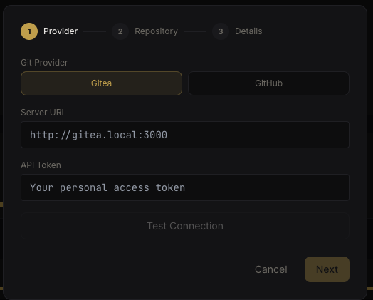 Project setup wizard - provider selection