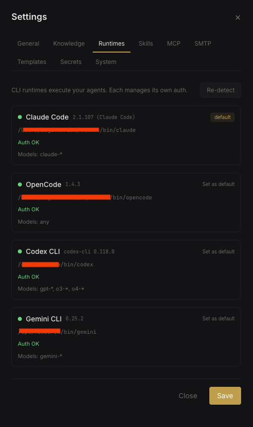 Runtime detection and status