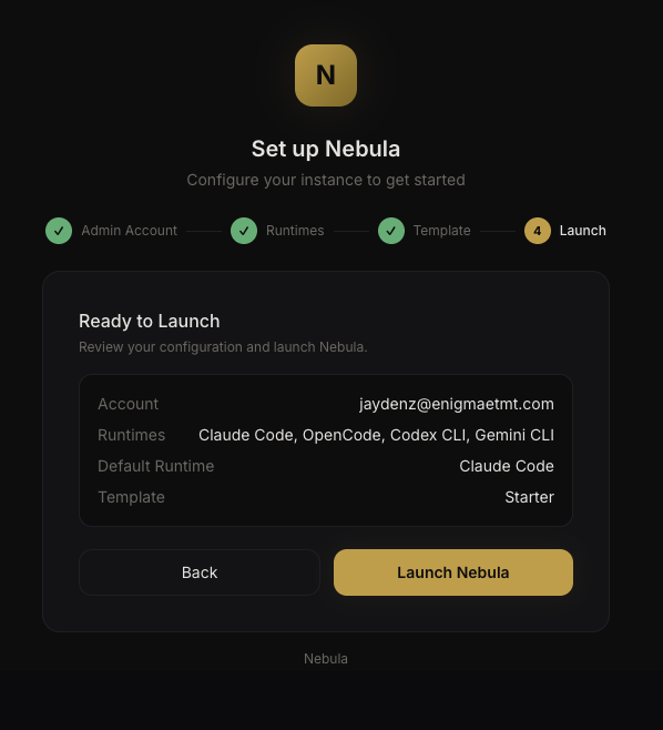 Setup wizard — ready to launch