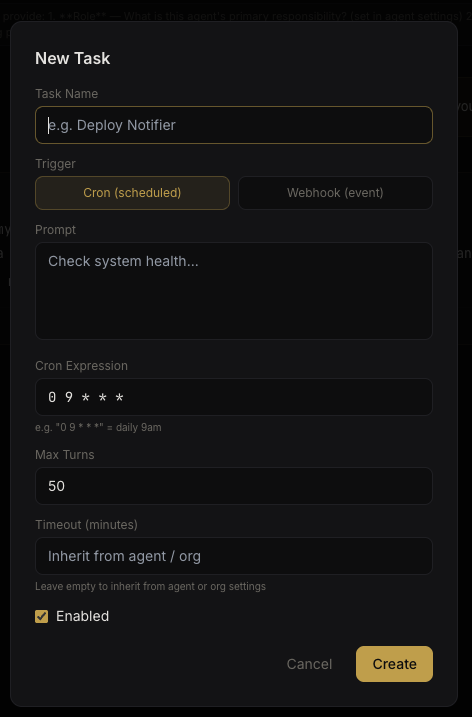 Cron task configuration