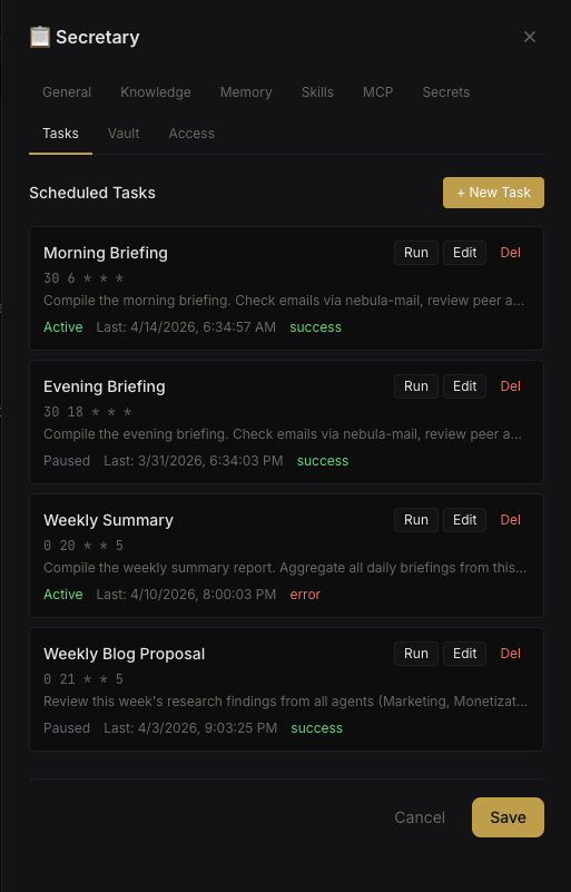 Agent task list